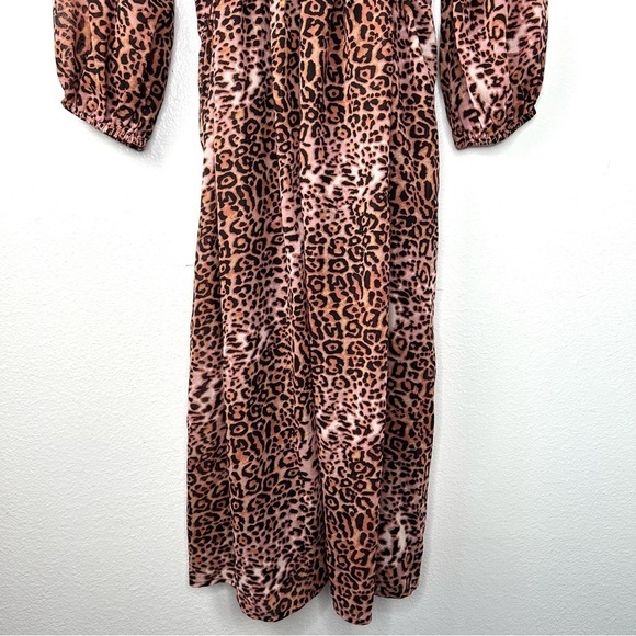 ANTHROPOLOGIE Ranna Gill Leopard Print Midi Dress Puffed Sleeves Size Medium - Picture 11 of 17
